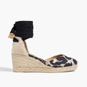 Diane von Furstenberg X Castaner Espadrille Wedge Sandals Black and Tan